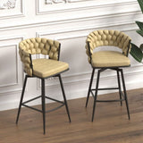 28" Technical Leather Woven Bar Stool Set of 2,Black legs Barstools No Adjustable Kitchen Island 74342489