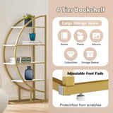4 Tiers Home Office Open Bookshelf, Round Shape, Different Placement Ways, MDF Board, Gold Metal WF300940AAK