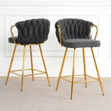 Modern design High stool Gold Plated legs Kitchen Dining Dark grey linen bar chair, suitable for W210P201266