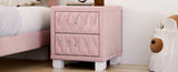 Elegant Velvet Nightstand with 2 Drawers and Crystal Handle, Storage Bedside Table with N733P210398H