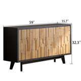 Modern Wooden 4-Door Storage Cabinet with Textured Geometric Design - Natural Wood Door W2729P198997