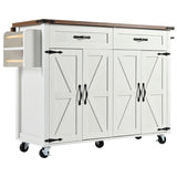 K&K 53.5''Farmhouse Kitchen Island with Power Outlet, Kitchen Storage Island with Drop Leaf, Spice N707P170348W