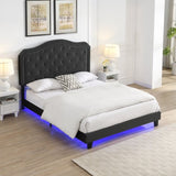 Upholstered Bed Button Tufted with Curve Design - Strong Wood Slat Support - Easy Assembly - Black W2297P268385