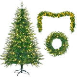 6FT Pre-Lit Aspen Fir Artificial Christmas Tree with Wreath & Garland,Grass Green Xmas Tree with 380 N704P198430F