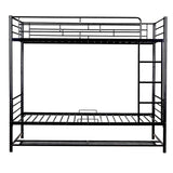 Twin Over Twin Metal Bunk Bed with Shelf and Guardrails, Black MF305475AAB