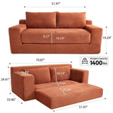 Loveseat Sofa with Memory Foam & Steel Frame - No Assembly, Convertible 2-in-1 Design, Corduroy W2959P278453