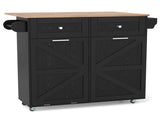 Black Mobile Kitchen Island Cart with Drop-Leaf Design, Lockable Universal Wheels & Trash Storage 95919953
