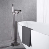 ZNTS Bathroom Freestanding Waterfall Tub filler Brushed Nickel Floor Mount Faucet with Hand Shower W122453934