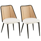 Off White Rattan Dining Chairs Set of 2,Boucle Chairs with Natural Cane Back, Upholstered Dining W1164P218677