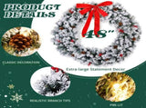 48 in Pre-Lit Snow-Flocked Christmas Wreath, 150 Warm White LED Lights, 450 PVC Tips, Remote 97371474