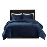 3 Piece Velvet Quilt Set Navy King/Cal King B03597472