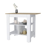 ZNTS Adeline 3-Shelf Kitchen Island White and Macadamia B062103269