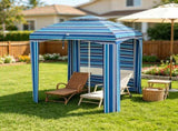 Blue Stripe 5.8ft x 5.8ft Travel Beach Umbrella with Side Walls, Air Vents, Ruffles and Carry Bag 41571759