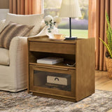 Mid Century Modern Nightstand Charging Station & Outlet Hole & 2 Drawers, Farmhouse End Table W1801P303392