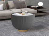 Modern Round Sintered stone Pattern Tabletop Leather Edge Sofa End Table with Metal Base,Luxurious W3081P309606