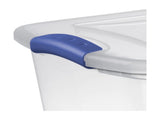 (2 pack) 27 Quart Medium Latching Storage Bin, Clear Plastic Stoarge Conatiner with Latch Lid, Blue 14160816
