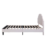 Full Size Upholstered Platform Bed with Flower Pattern Velvet Headboard, Beige 70479085