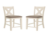 Set of 2 Counter Hight Chairs with X-Cross Back, White and Grey B016P226064