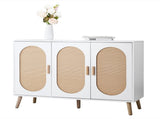 3-door standing cabinet with tall oval rattan top, made of particleboard and plastic rattan, 87304240