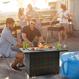 Outdoor Fire Pit 50,000 BTU Propane Gas Fire Table with Lid Fireplace with Glass Wind Guard Wicker 25297712