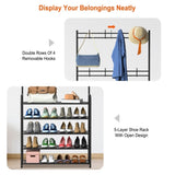 ZNTS Entryway Coat Hat Rack Shoe Storage Shelf 5 Tier Shoe Rack Freestanding Hall Tree Garment Hanger 14015095