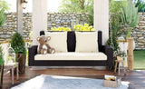 GO 2-Person Wicker Hanging Porch Swing with Chains, Cushion, Pillow, Rattan Swing Bench for Garden, WF285005AAD
