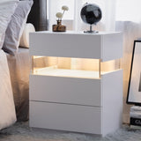 LED Nightstands 3 Drawer Dresser for End Table with Acrylic Board LED Bedside Tables for W2178132092