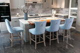 Contemporary Velvet Upholstered Barstools with Button Tufted Decoration and Wooden Legs, and Chrome 57518418
