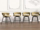 28" Technical Leather Woven Bar Stool Set of 2,Black legs Barstools No Adjustable Kitchen Island W2189131687