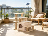 Adjustable Cat Stairs Scratching Post & Toy Ball, 3/4-Step Design, for Bed & Sofa, Beige 36219736