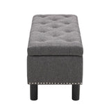 Storage Ottoman Bench Wood Legs, Upholstered Bedroom Bench Button-Tufted, Storage Bench T3593P335743
