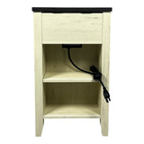 Farmhouse End Table Bedside Table with Charging Station,Night Stand with Barn Door and Drawer, W1412P230408