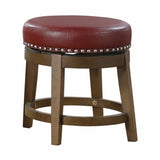 Round Swivel Stools Set of 2, Red Faux Leather 360-degree Swivel Seat Nailhead Trim Solid Wood Frame B011P201576