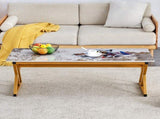 A coffee table is made of rock slab material, with a natural and smooth marble pattern on the W1151P154284