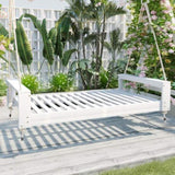 TOPMAX Twin Size Porch Swing Bed Seating Group, Patio Acacia Wood Swing Frame with Hemp Ropes for N717P210135K