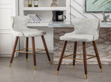 Nevis Mid-century Modern Faux Leather Tufted Nailhead Trim Barstool Set of 2, Off-White T2574P165103