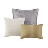 Oversized Chenille Jacquard Striped Comforter Set with Euro Shams and Throw Pillows B035128974