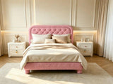 Full Size Upholstered Platform Bed Frame with 46" Tufted Boucle Headboard, Wooden Slat Support, 01696161