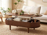 43.5" MidCentury Modern Oval LiftTop Coffee Table, Gas Strut Silent Height Adjustable Table with 3 60031955