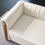 Contemporary Velvet Sofa Couch 84.25''W for Living Room, Beige W57946164
