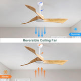 52 Inch Modern Ceiling Fan Without Light 6 Speed Remote 3 Solid Wood Blade Reversible DC Motor For W934P153094