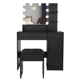 ZNTS FCH Large Vanity Set with 10 LED Bulbs, Makeup Table with Cushioned Stool, 3 Storage Shelves 1 30731740