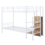 Twin Over Twin Metal Bunk Bed with Lateral Storage Ladder and Wardrobe, White MF315578AAK