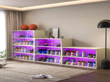 Off white Glass Door Shoe Box Shoe Storage Cabinet For Sneakers With RGB Led Light 06799497