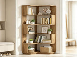 65 Inch L Shaped Corner Bookshelf with 6 Tier Display Shelves and Anti Drop Panel 39985626