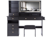 41" Large Size Left Drawer Desktop Vanity TableCushioned Stool Dresser Set, 2 AC2 USB Power W936P230829