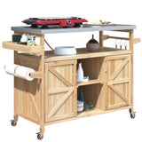 ZNTS Outdoor Kitchen Island, Rolling Bar Cart & Storage Cabinet, Farmhouse Solid Wood Outdoor Grill Table 68264633