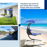 ZNTS Hanging Chaise Lounger with Removable Canopy, Outdoor Swing Chair with Built-in Pillow, Hanging W2505P151712