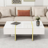 ZNTS ON-TREND 47.2'' x 31.4''Minimalist High Gloss Coffee Table with 2 Drawers, Multi-Storage Rectangle N721P180693K