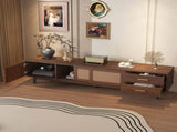 Mid Century Modern TV Stand for 80" TVs, Entertainment Center with Sliding Doors and Drawers, TV N710P257617P